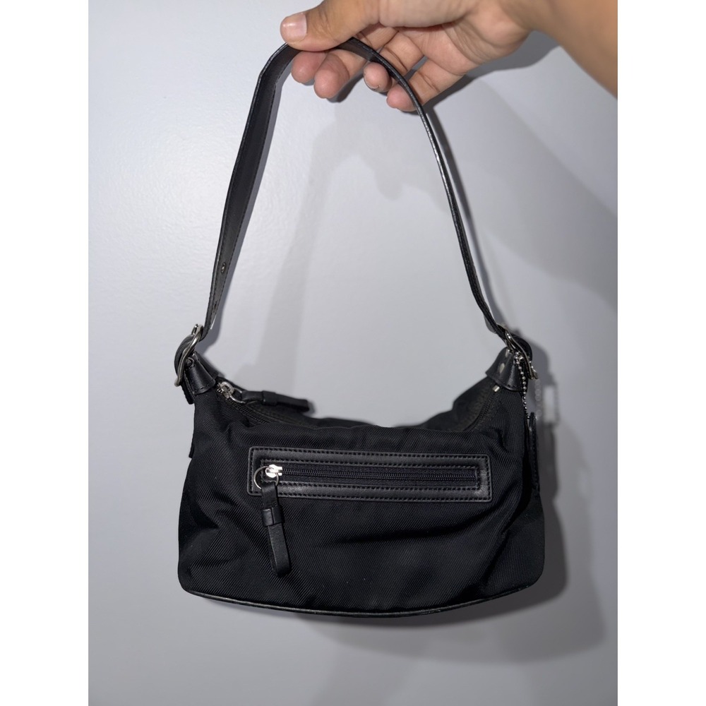 VTG Y2K Coach 7450 Nylon Twill Shoulder Bag Black Leather Trim M